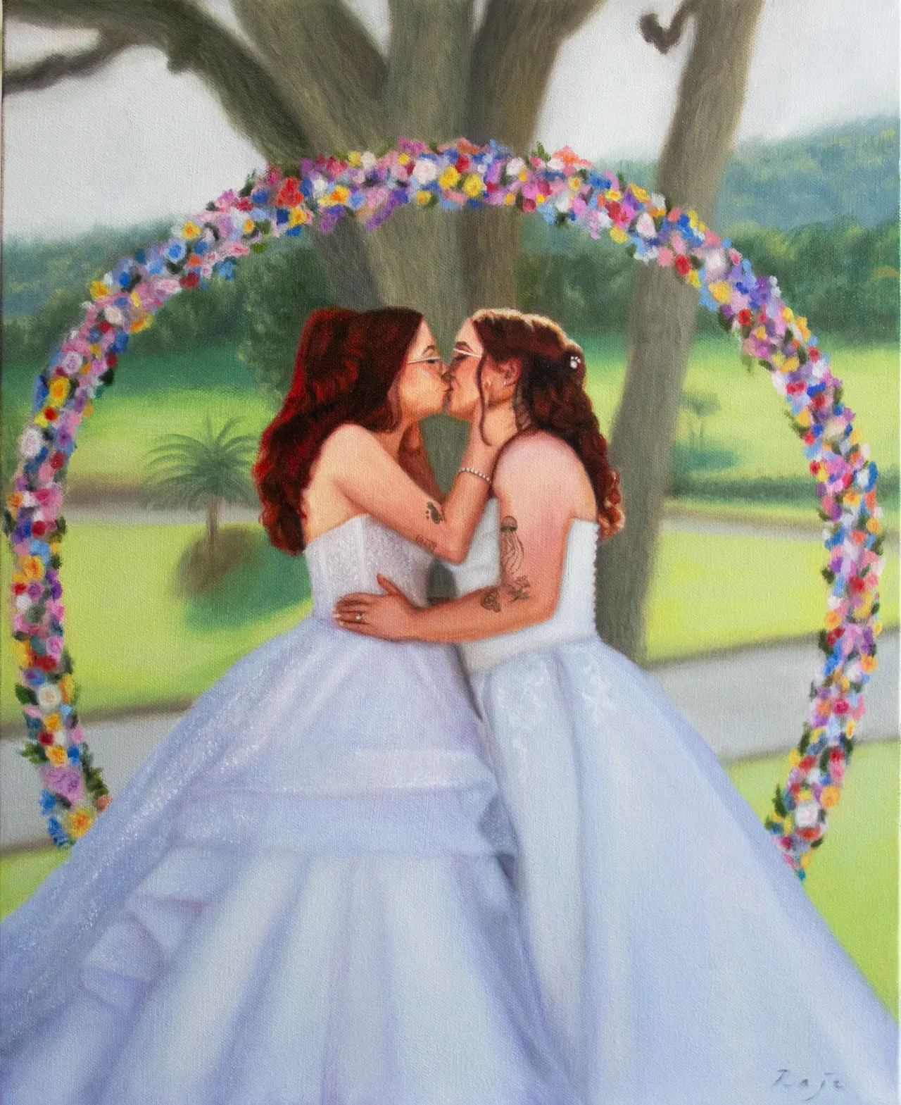 Live wedding painting of Katie & Sabrina